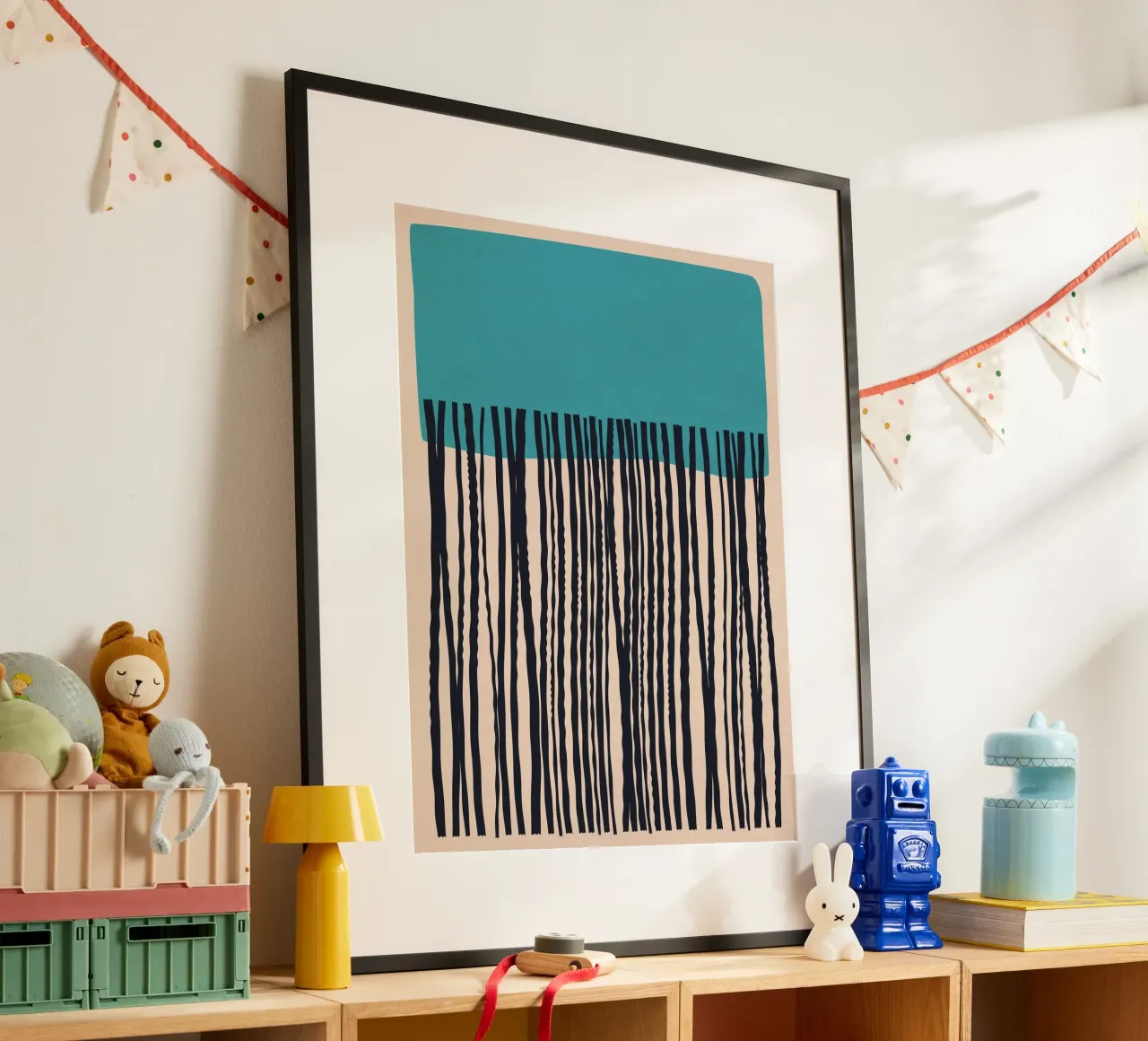 Modern turquoise and black line pattern design hahnemühle by Whole©