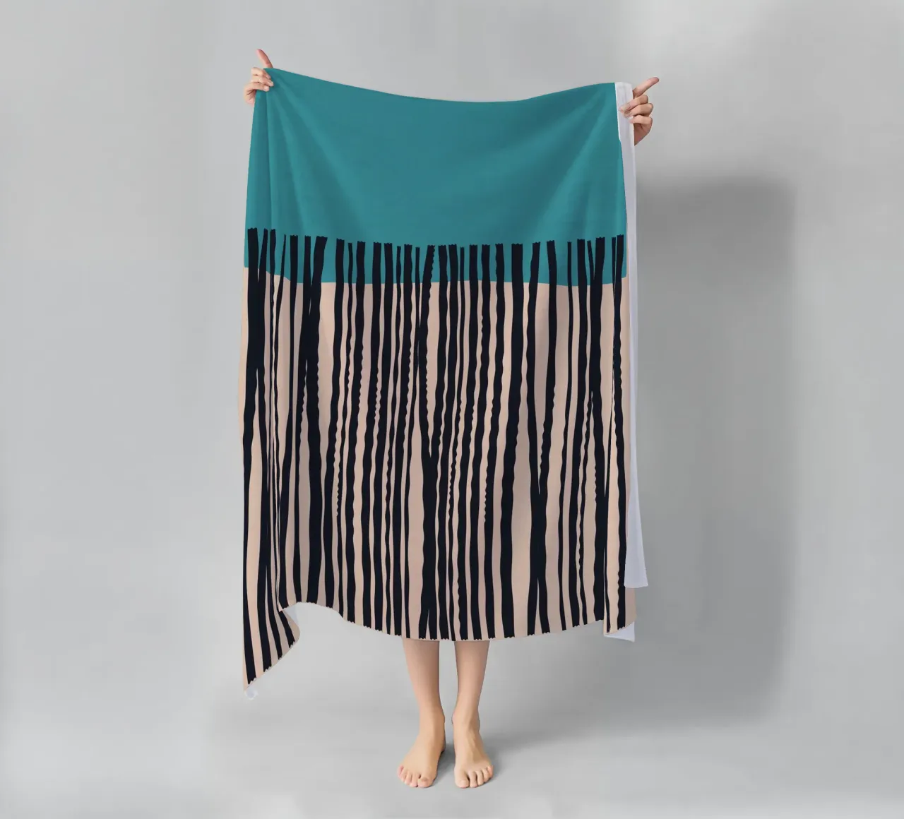 Modern turquoise and black line pattern design beach towel by Whole©