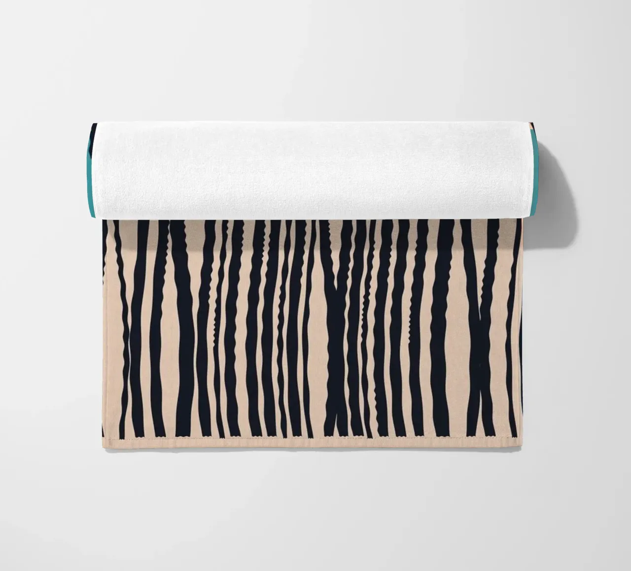 Modern turquoise and black line pattern design beach towel by Whole©
