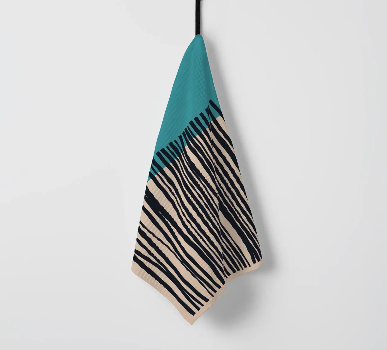 Modern turquoise and black line pattern design tea towel by Whole©