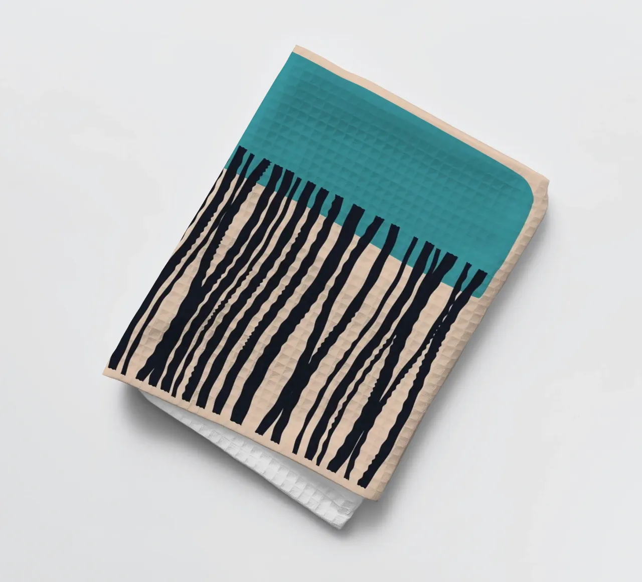 Modern turquoise and black line pattern design tea towel by Whole©