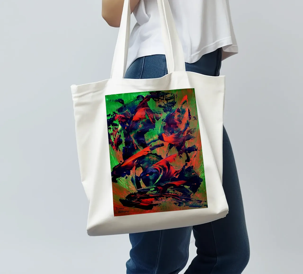 IDEAL GIFT 35 borsa in juta da Thierry Vobmann Abstract painting