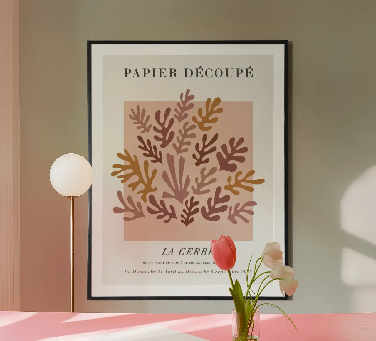 Papier Découpé - Floral abstraction in soft tones poster with wooden frame by Whole©