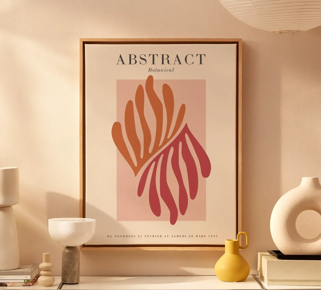 Botanische abstractie - Stijlvolle kleuren en vormen canvas met Baklijst van Whole©