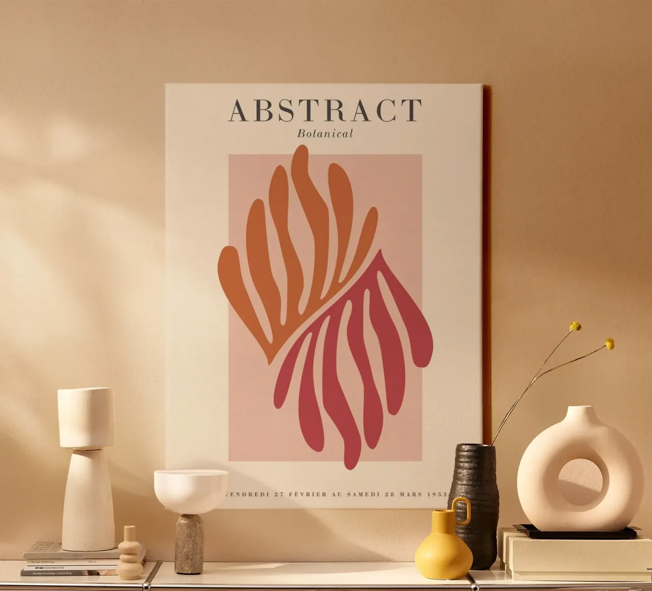 Botanische abstractie - Stijlvolle kleuren en vormen canvas met Baklijst van Whole©