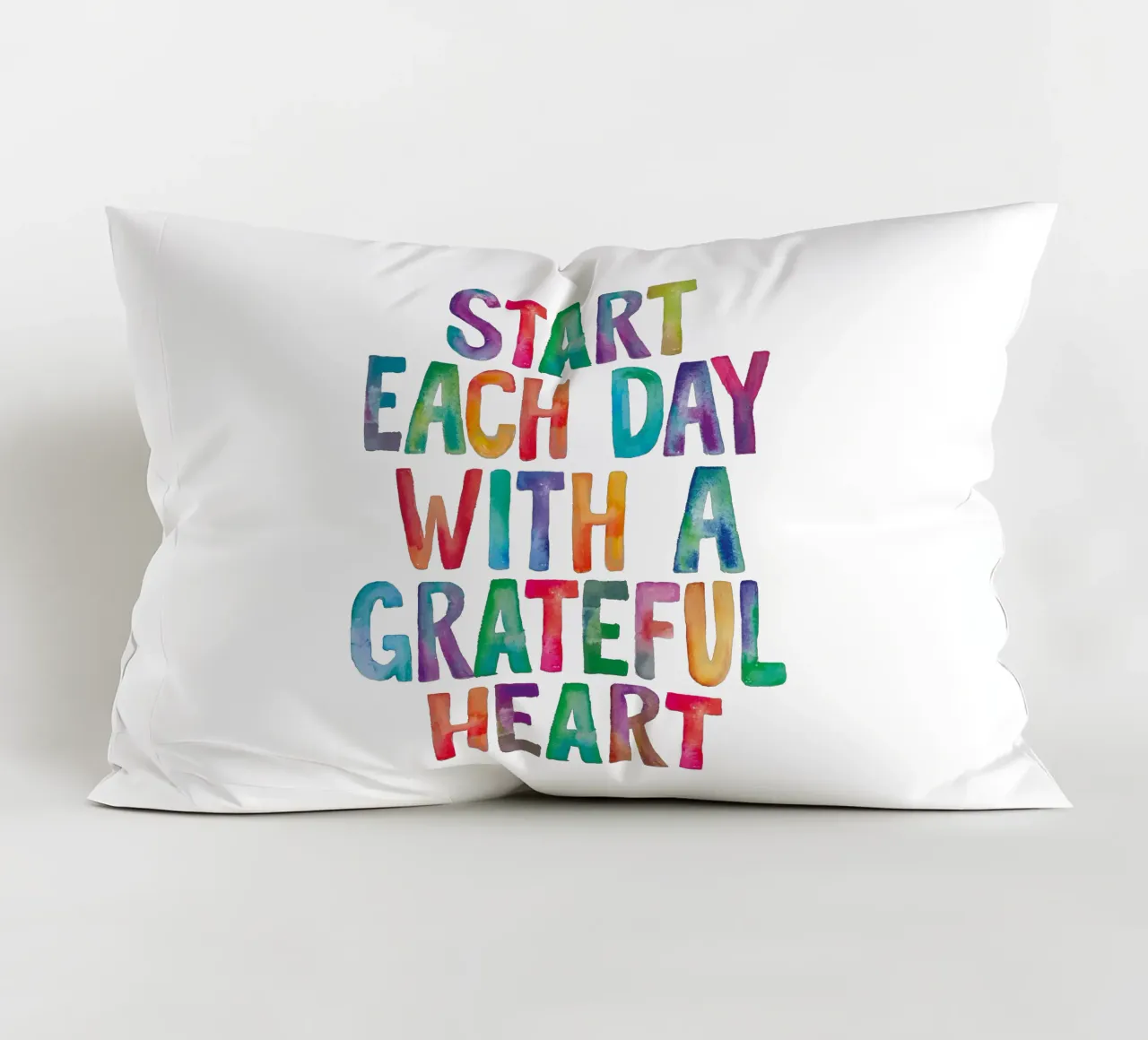 Start Each Day With a Grateful Heart Regenbogen Typografie decorative cushion by THE MOTIVATED TYPE