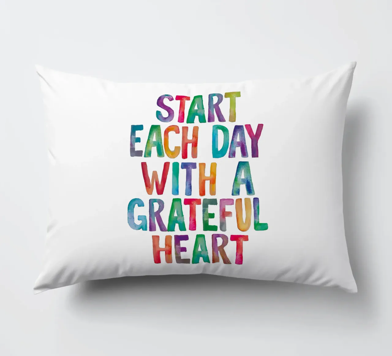 Start Each Day With a Grateful Heart Regenbogen Typografie decorative cushion by THE MOTIVATED TYPE