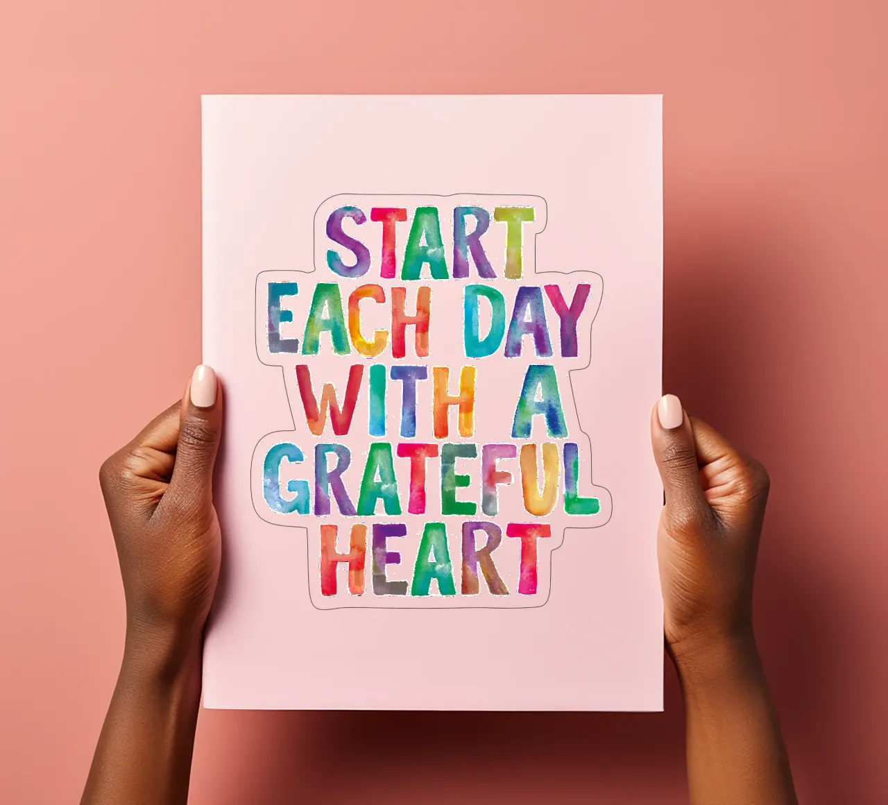 Commencer chaque journée avec un cœur reconnaissant Regenbogen Typografie planche autocollant de THE MOTIVATED TYPE