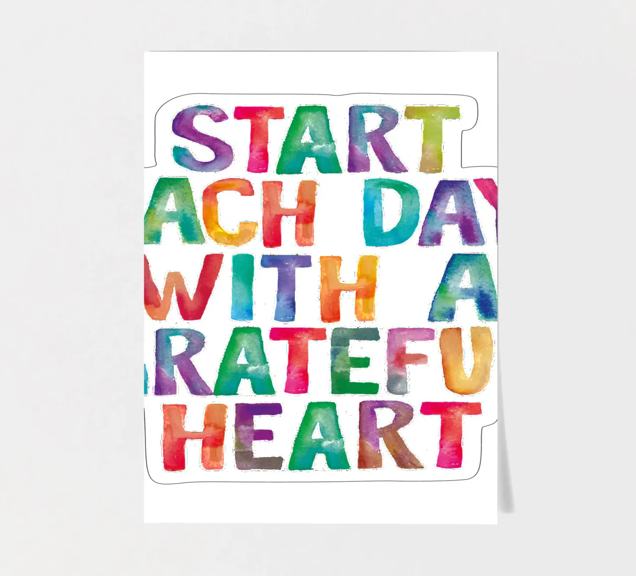 Commencer chaque journée avec un cœur reconnaissant Regenbogen Typografie planche autocollant de THE MOTIVATED TYPE