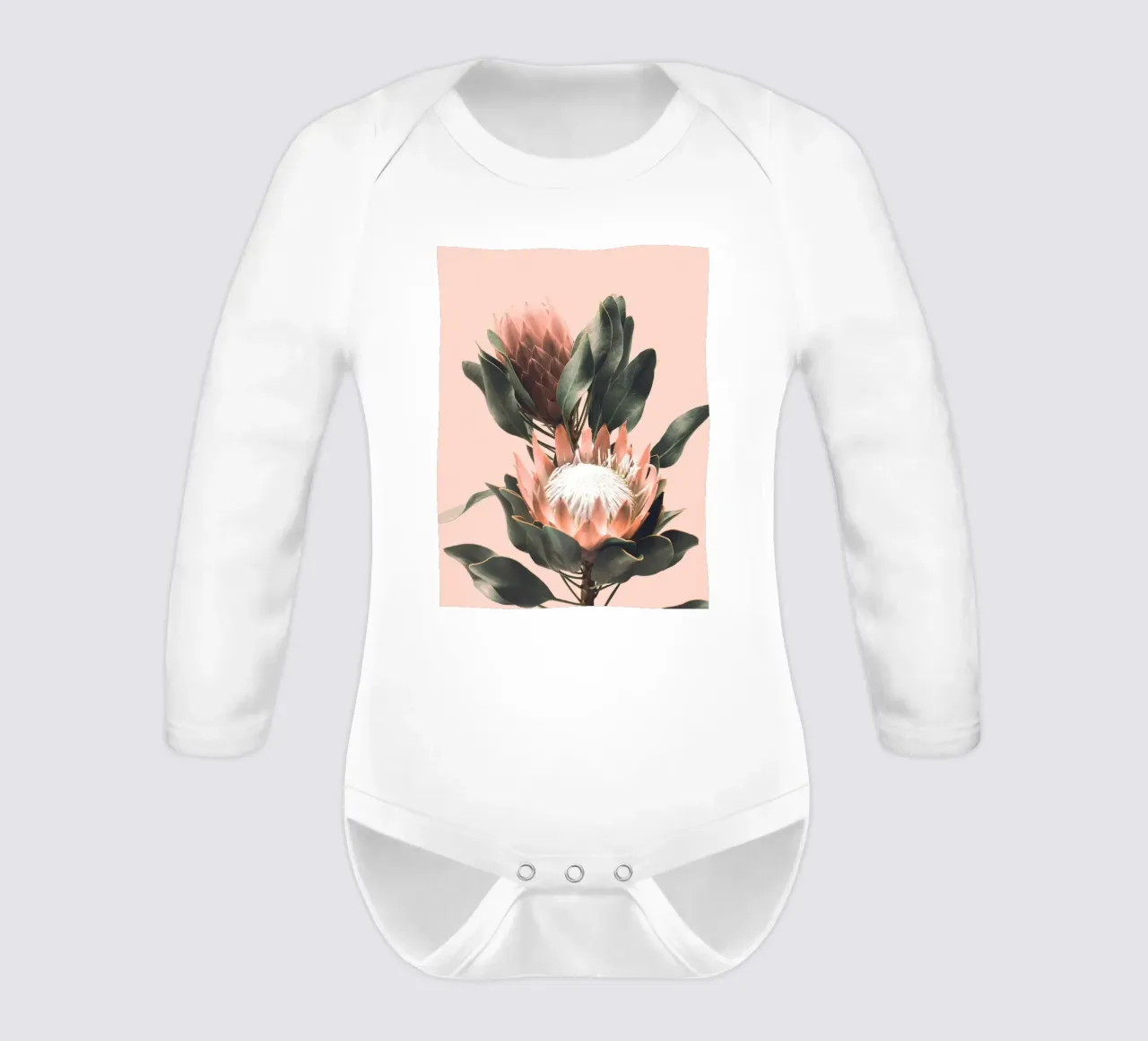 Protea flowers - Botanical photo art design long-sleeve baby romper by Whole©