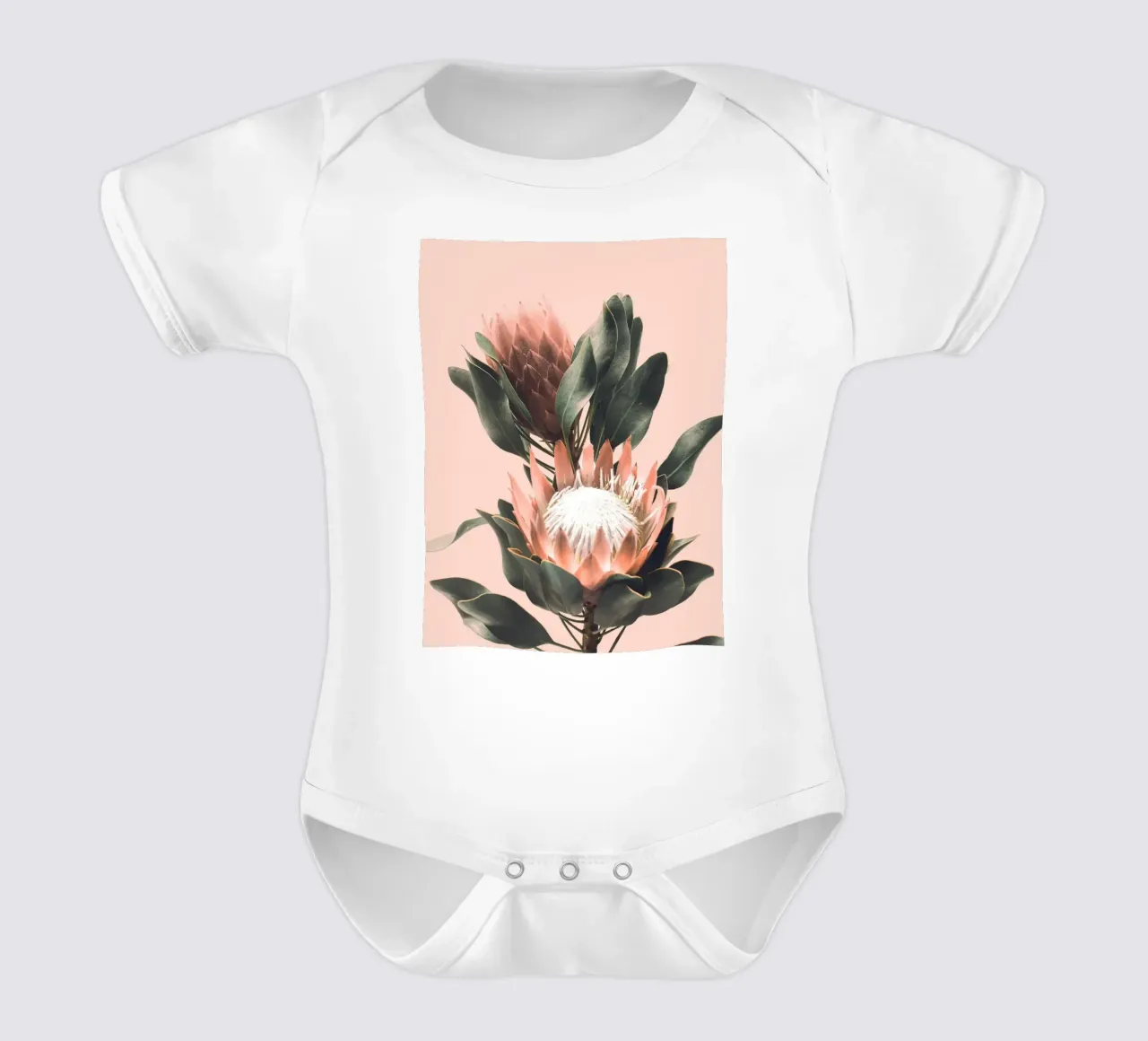 Protea bloemen - Botanisch fotokunstontwerp babyrompertje korte mouwen van Whole©