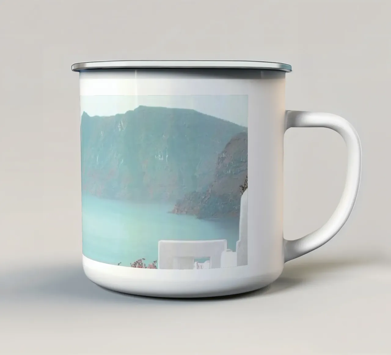 Santorini droom - mediterrane landschapskunst emaille mok van Whole©