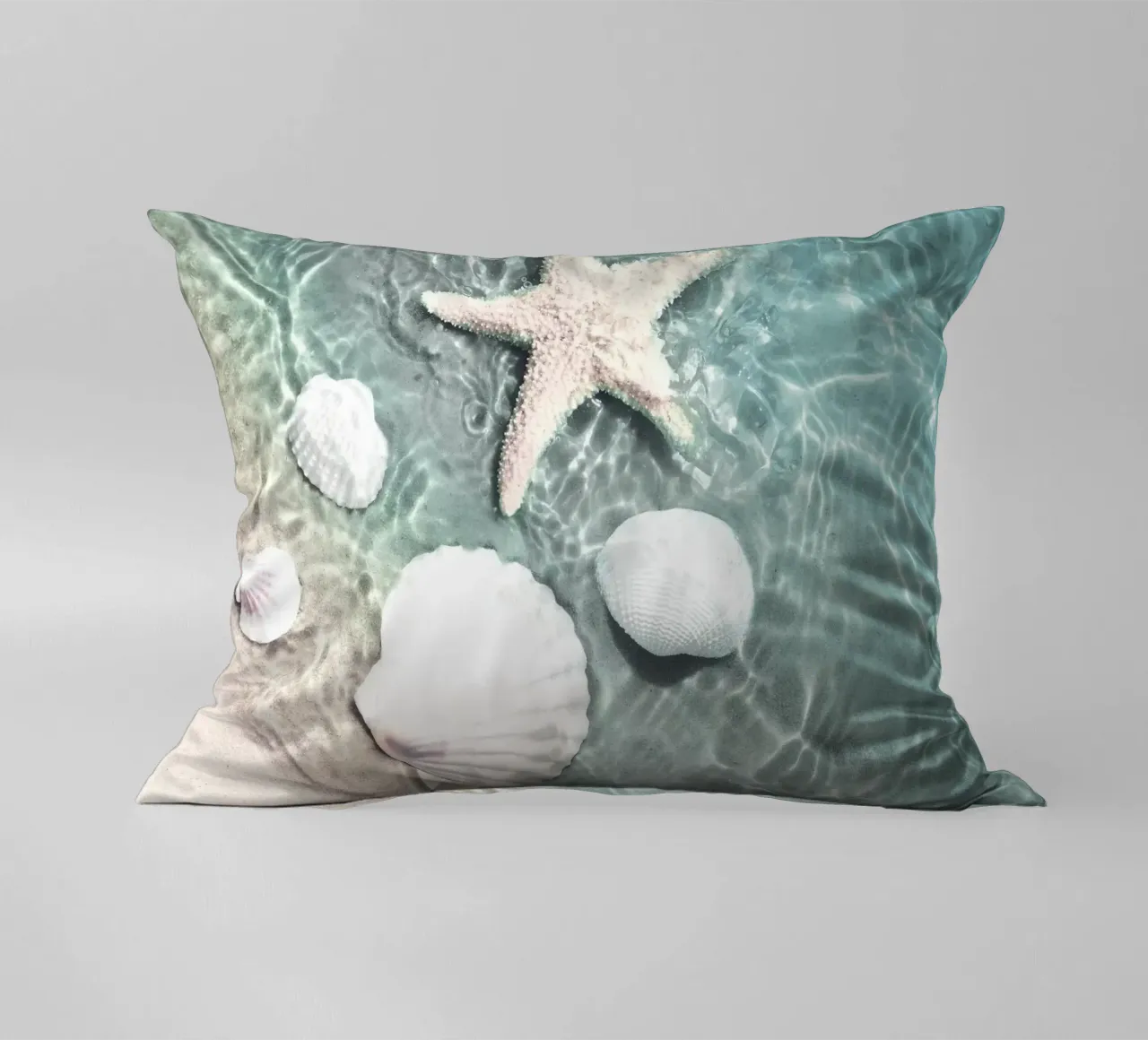 Shells and starfish - maritime summer design decorative cushion by Whole©