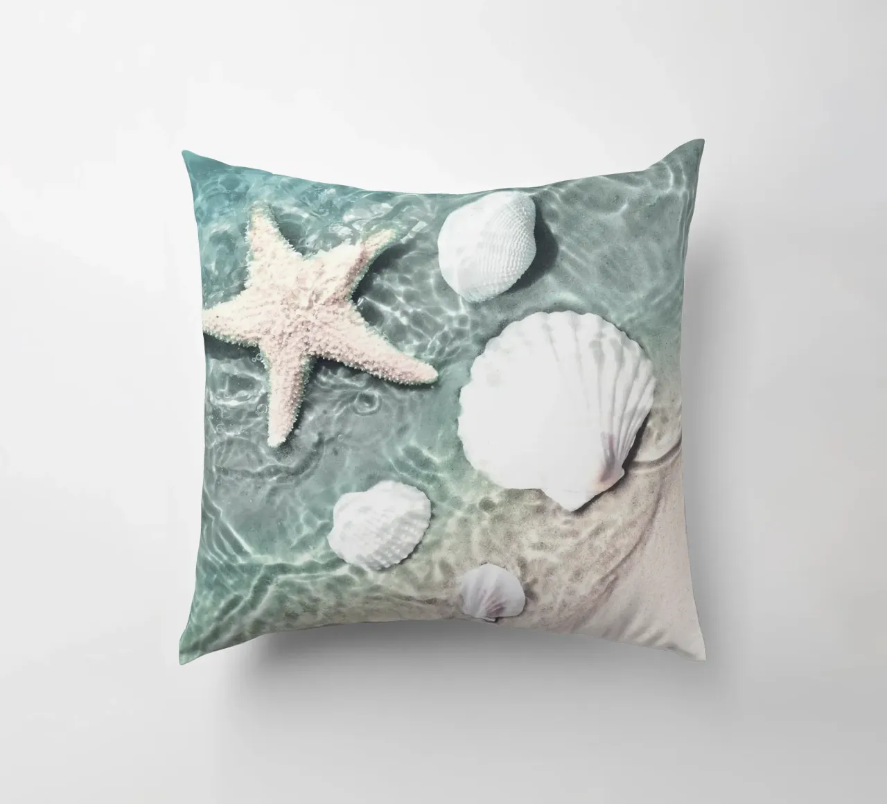 Shells and starfish - maritime summer design decorative cushion by Whole©