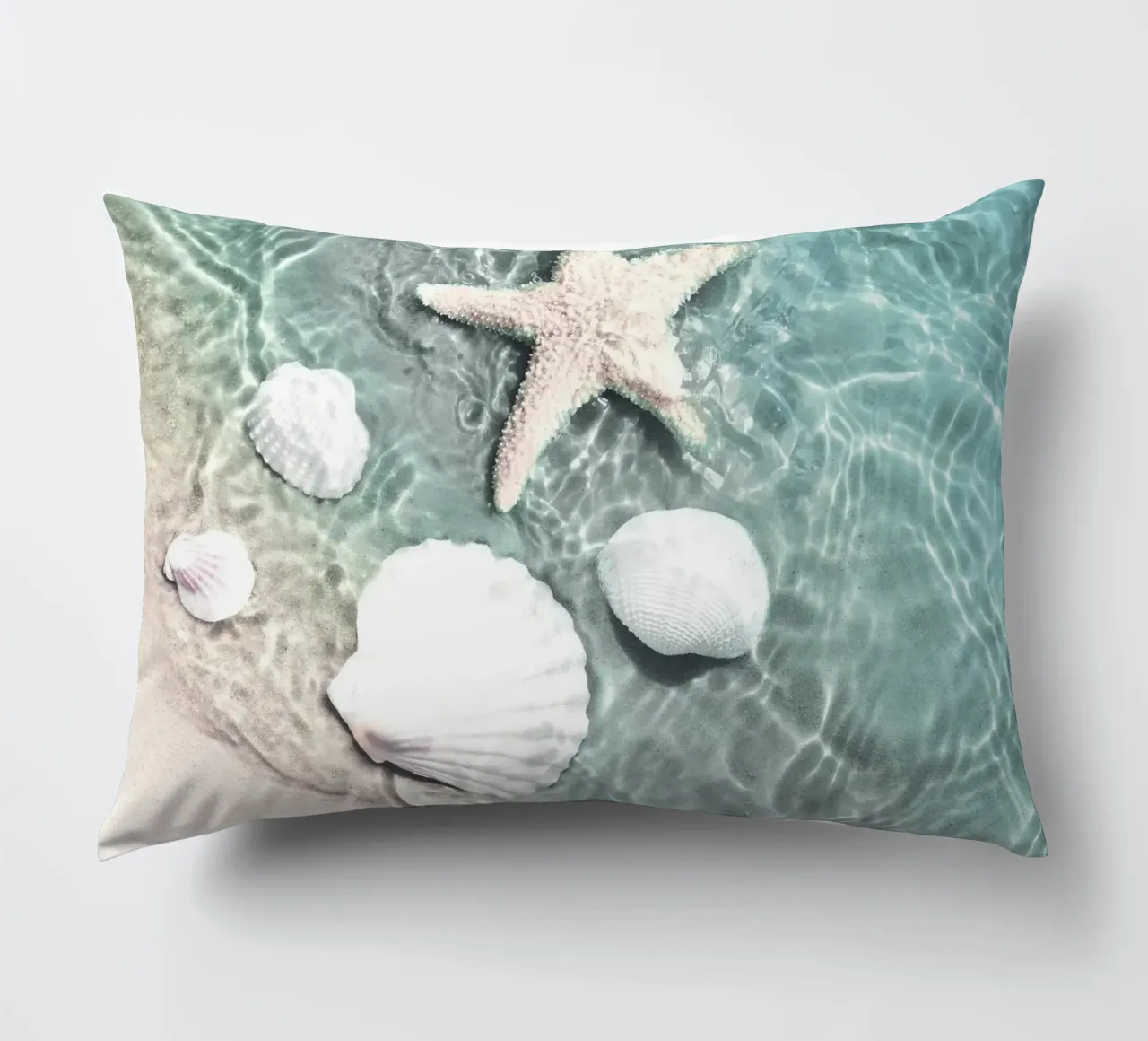 Shells and starfish - maritime summer design decorative cushion by Whole©