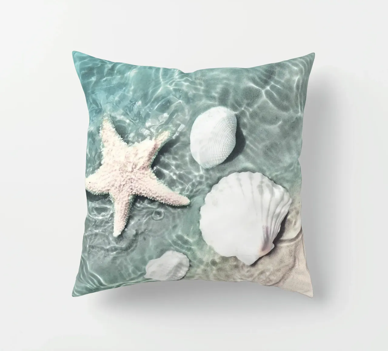 Shells and starfish - maritime summer design decorative cushion by Whole©