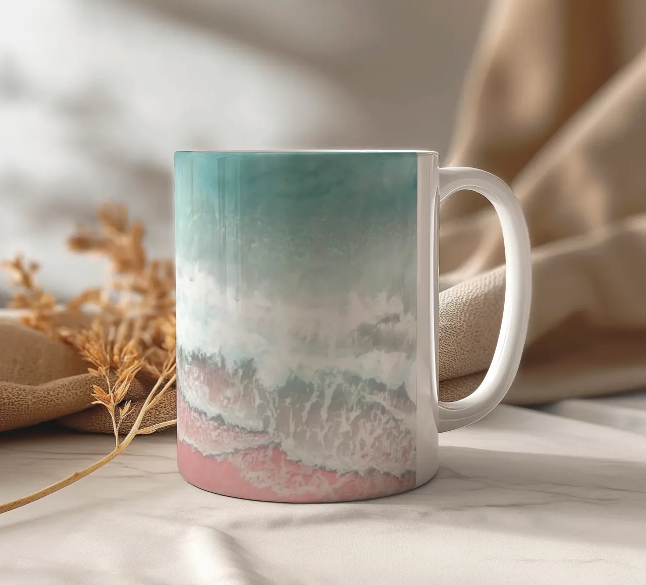 Pink Beach - Dreamlike coastal photography ceramic mug by Whole©
