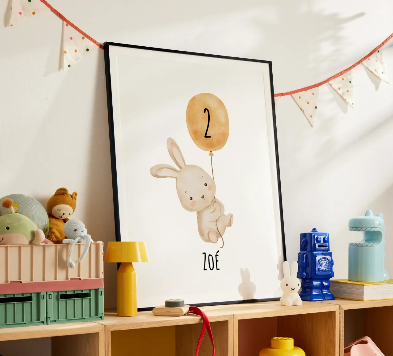 Häschen mit Ballon poster con telaio in plastica da Ohkimiko