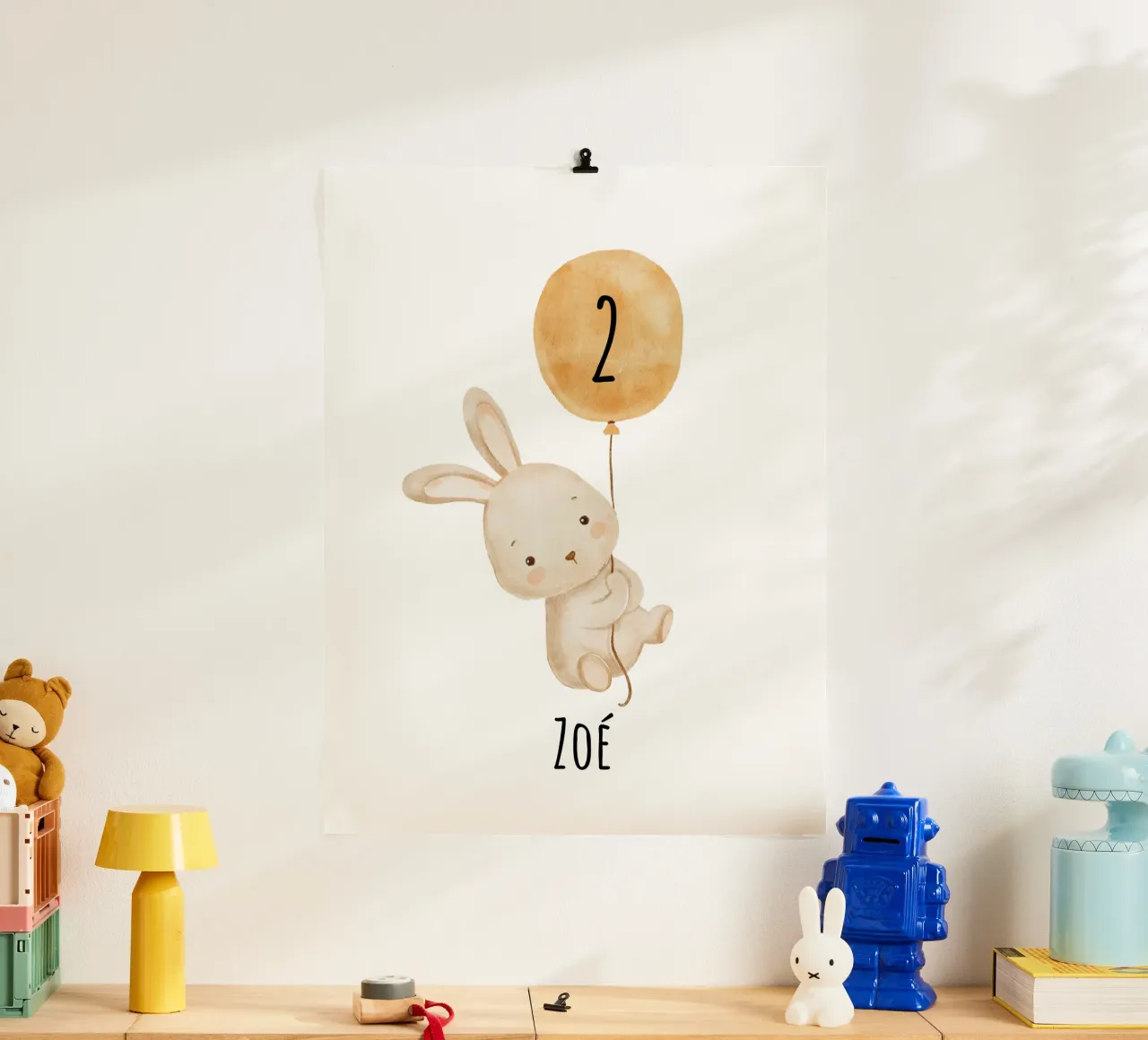 Häschen mit Ballon poster con telaio in plastica da Ohkimiko