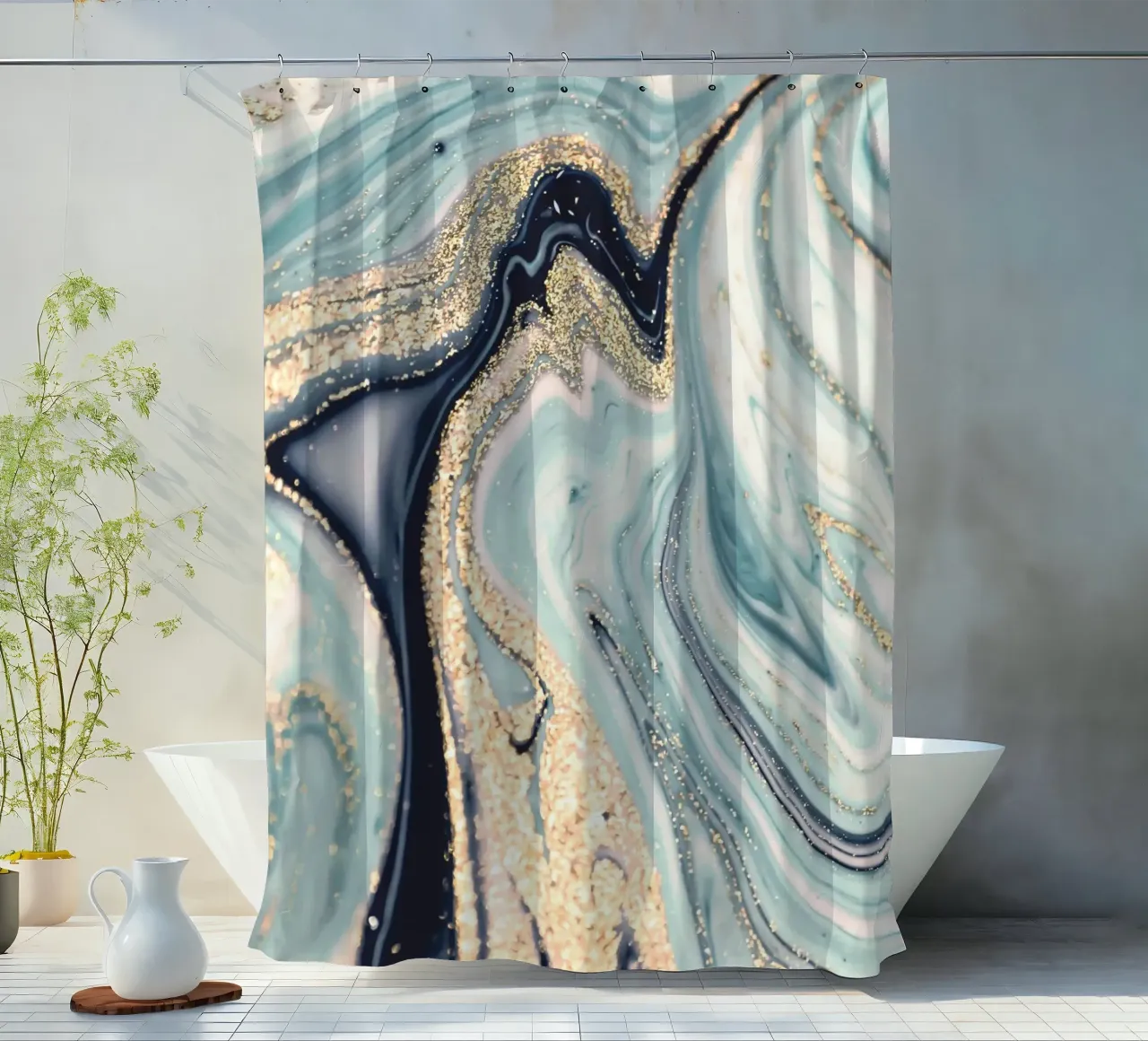 Marmor-Gold – Abstrakte Kunst mit Eleganz Duschvorhang von Whole©