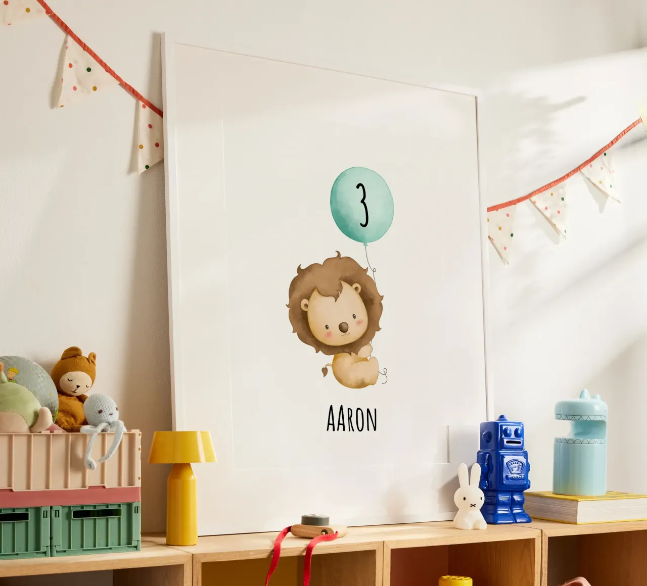 Löwe mit Ballon poster con telaio in legno da Ohkimiko