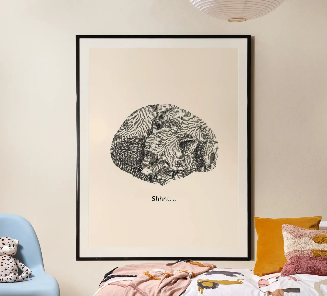 Shhht! Schlafender Fuchs poster con telaio in legno da Ohkimiko