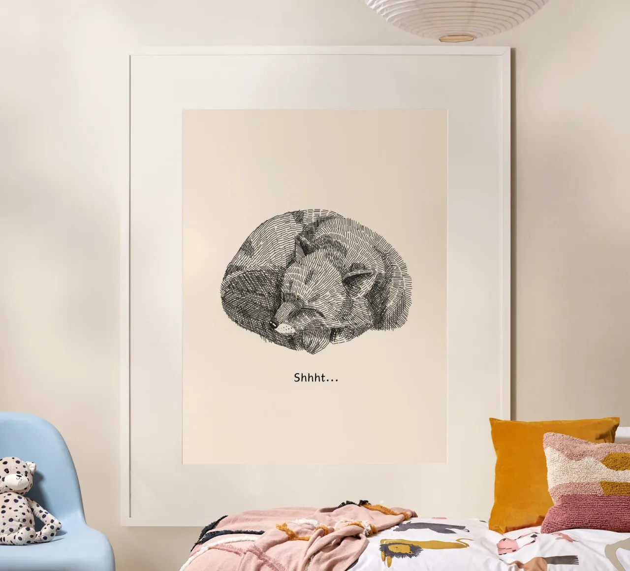 Shhht! Schlafender Fuchs poster con telaio in legno da Ohkimiko