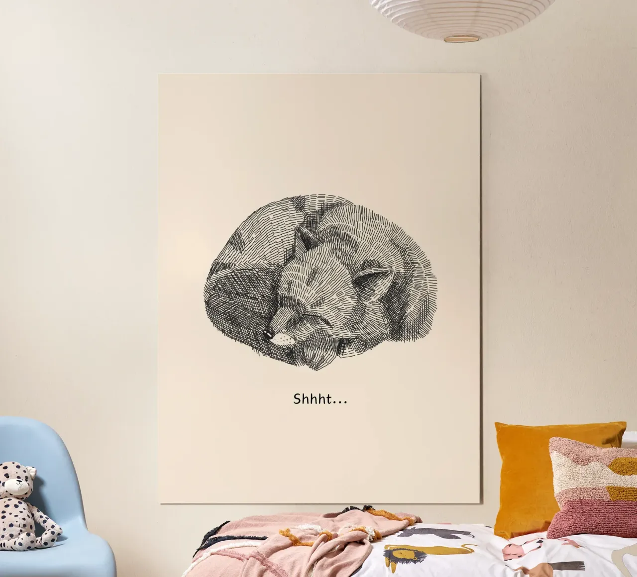 Shhht! Schlafender Fuchs poster con telaio in legno da Ohkimiko
