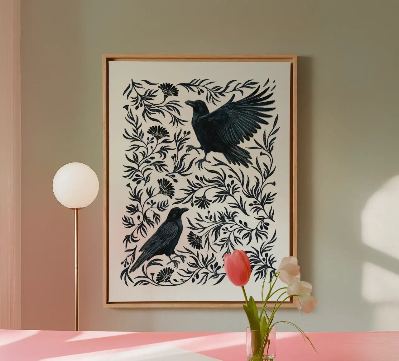 Raven Branches canvas with Floater frame by Laura Graves