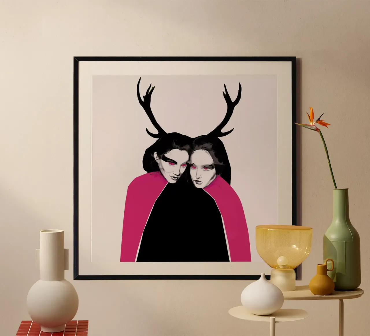 Horns poster con telaio in legno da Agnes KR Patience