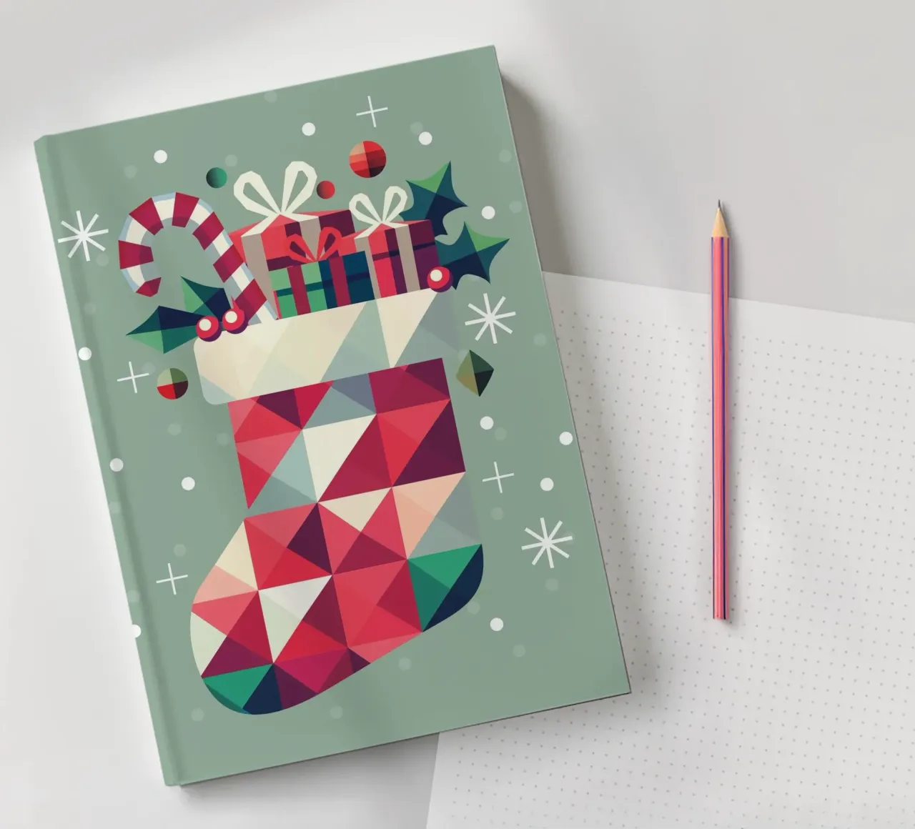 Un bas de Noël coloré rempli de cadeaux - Une joie festive carnet de notes de namosh