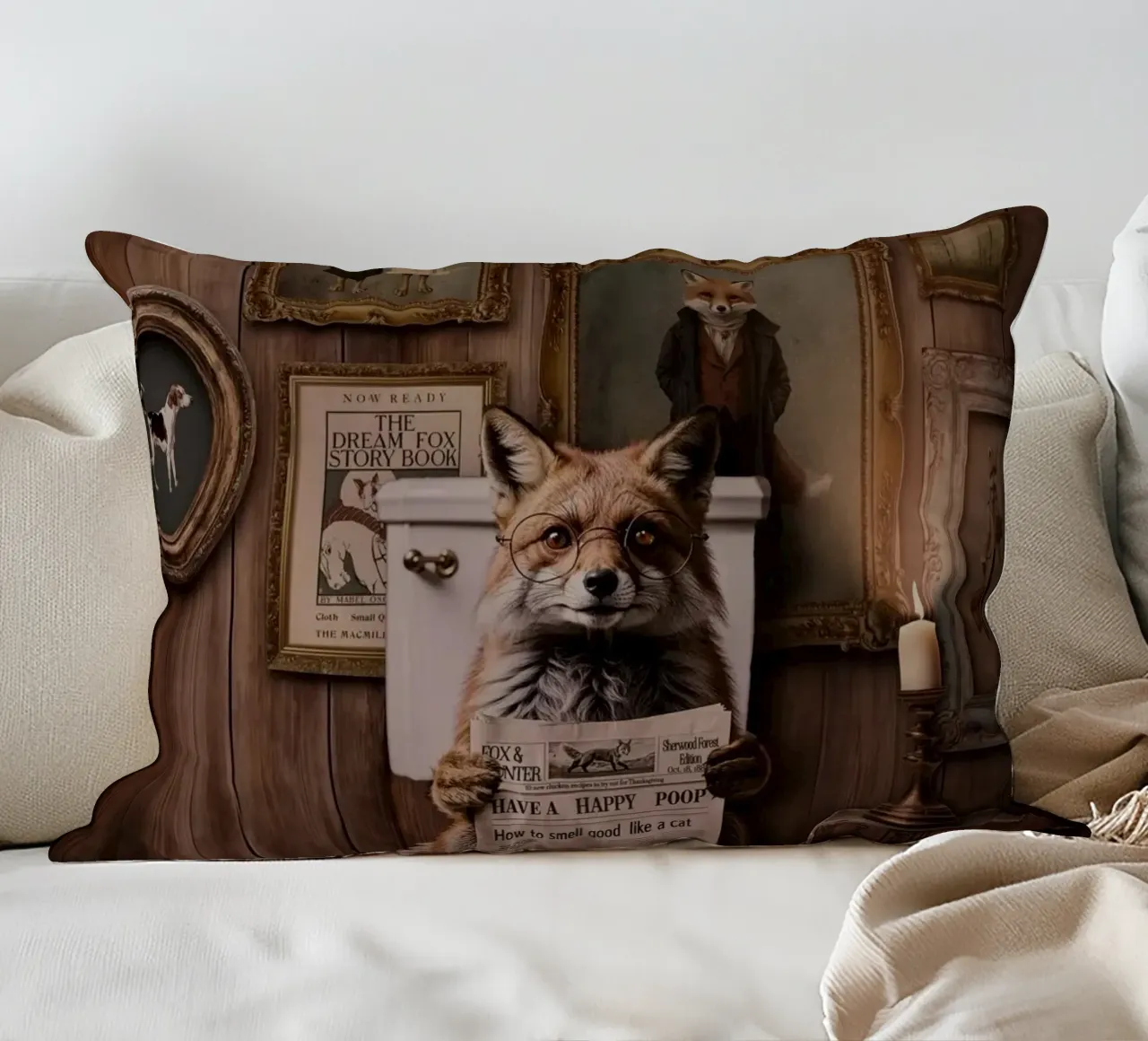 VINTAGE FOX STORYTIME - Have a nice poop ! cuscino da Monika Strigel