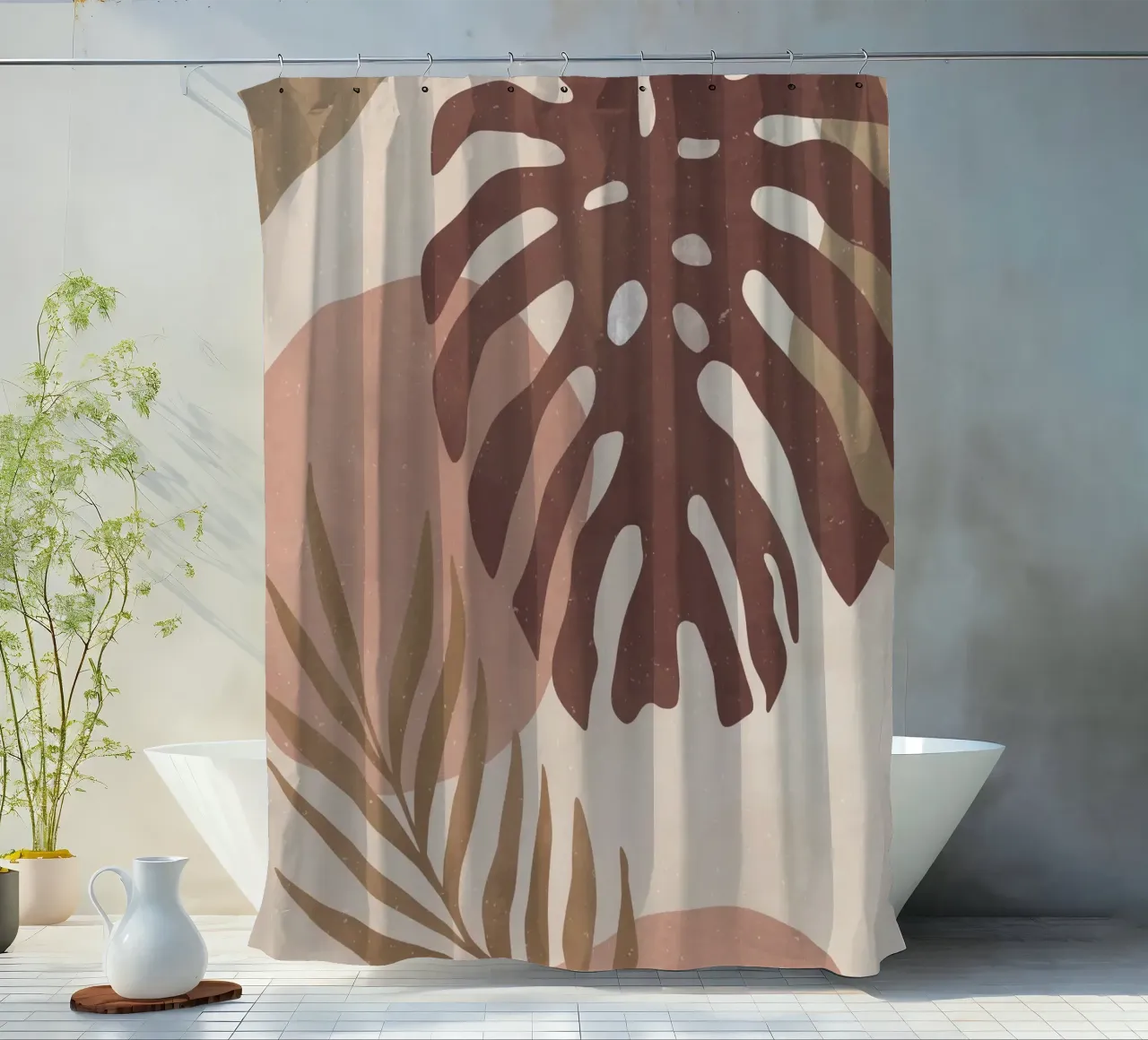 Design astratto di piante nei toni della terra - moderno e intramontabile tenda da doccia da Whole©