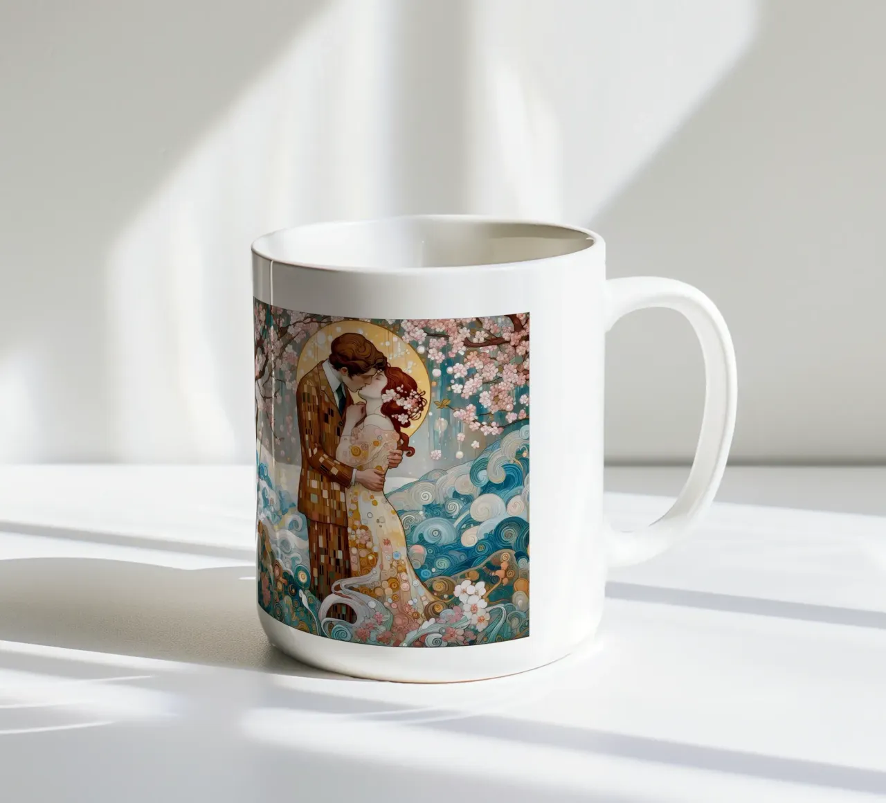 Lovers in Spring ceramic mug by Art-Nouveau-Dsg