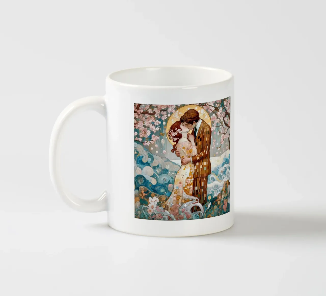 Lovers in Spring ceramic mug by Art-Nouveau-Dsg