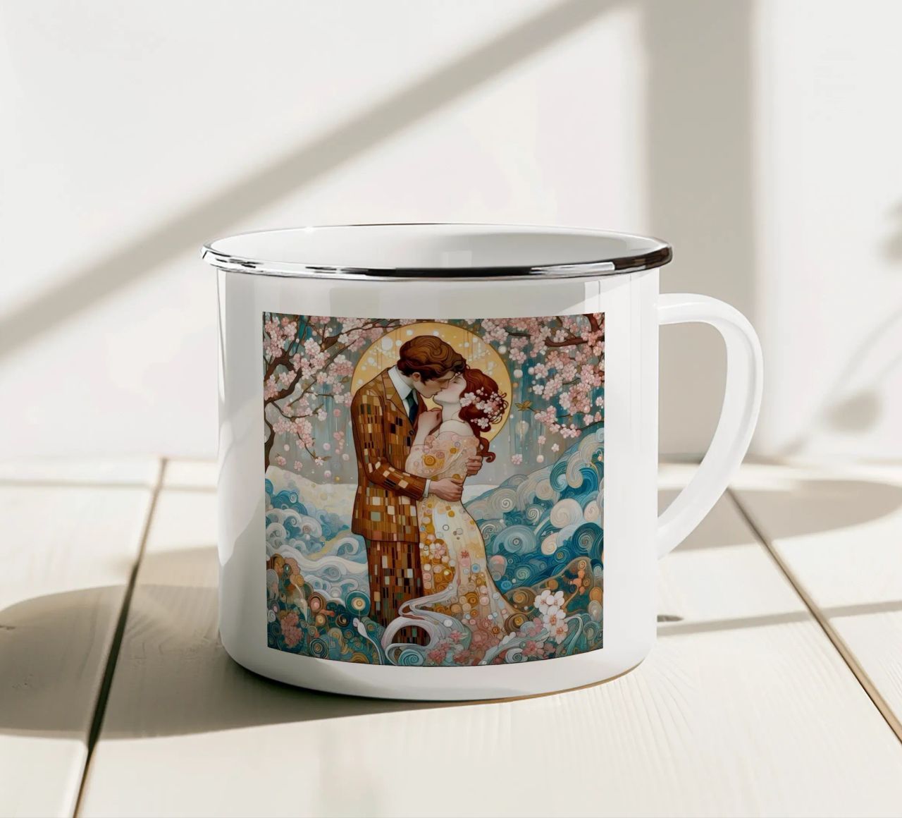 Lovers in Spring tazza in smalto da Art-Nouveau-Dsg