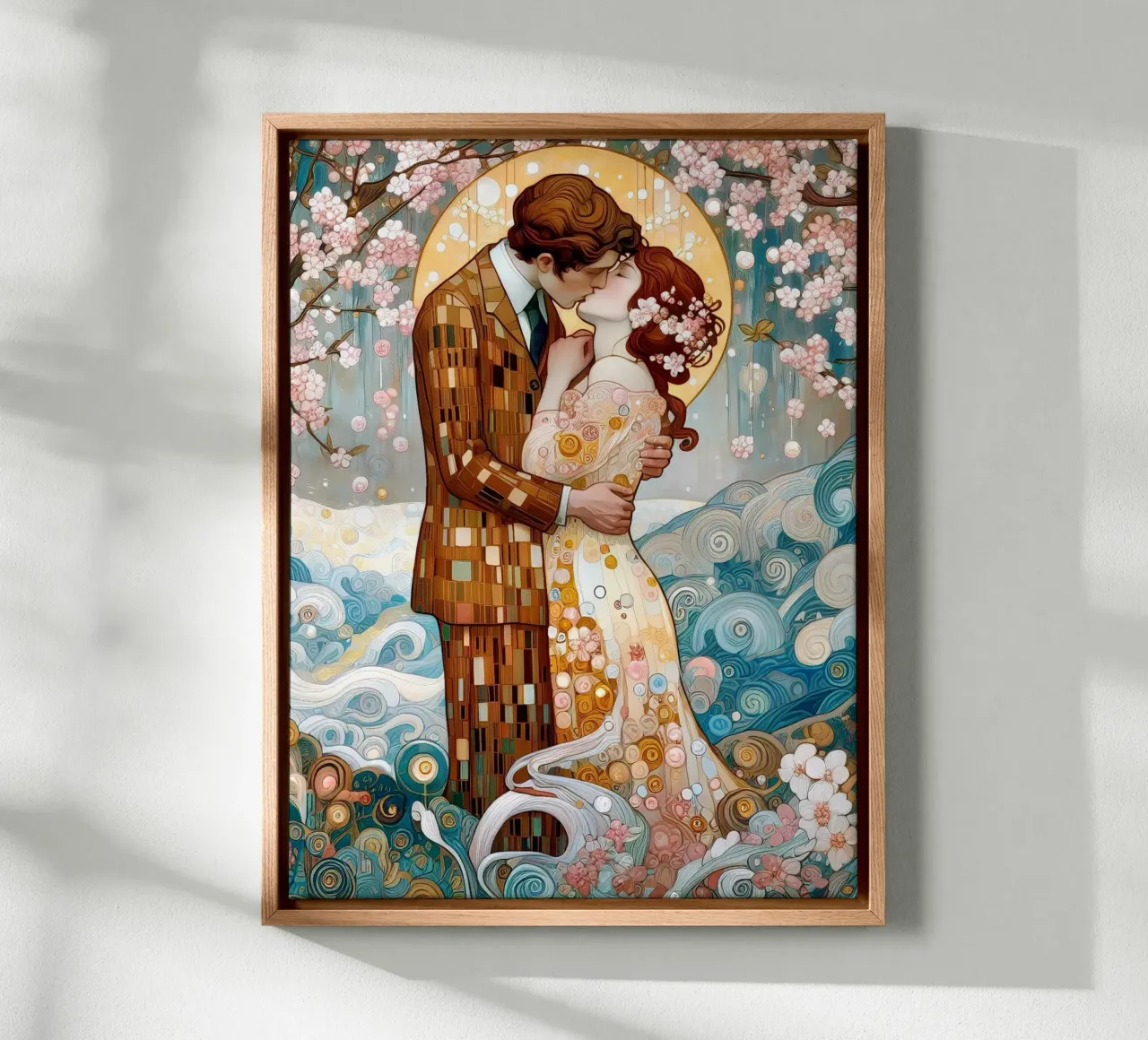Lovers in Spring tela con Cornice a cassetta da Art-Nouveau-Dsg
