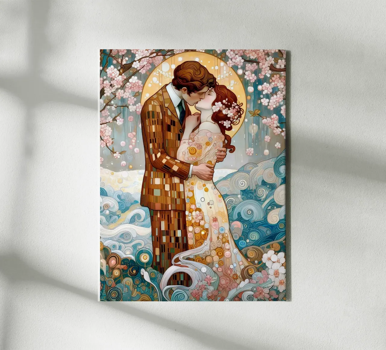 Lovers in Spring tela con Cornice a cassetta da Art-Nouveau-Dsg