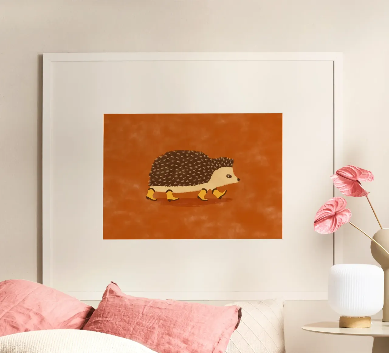 Sonny The Running Cowboy Hedgehog poster con telaio in legno da AnyoneCanYeehaw