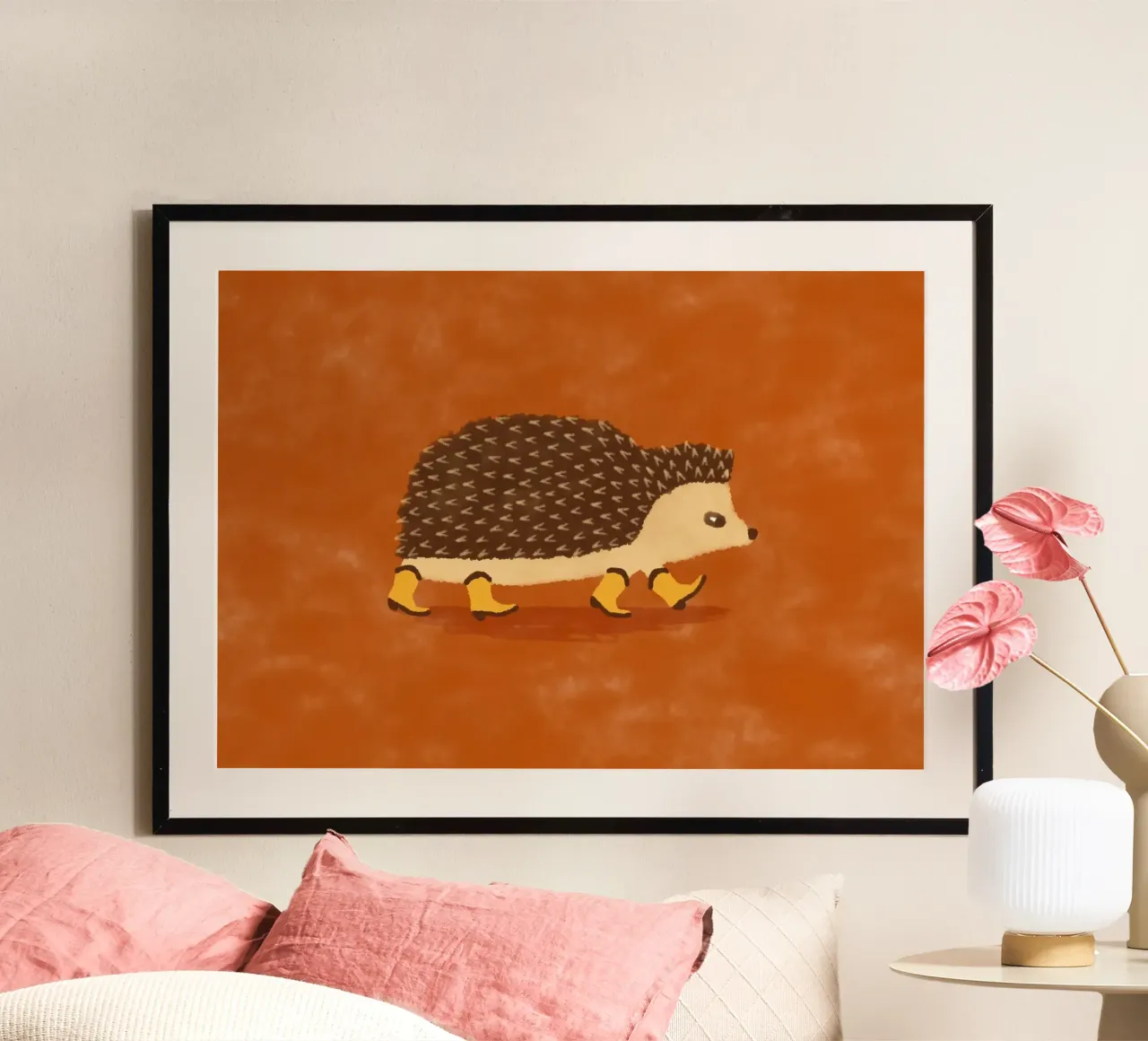 Sonny The Running Cowboy Hedgehog poster con telaio in legno da AnyoneCanYeehaw