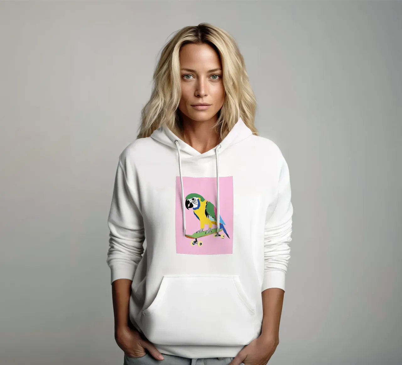 Pappagallo su skateboard felpa con cappuccio da Carinaprint