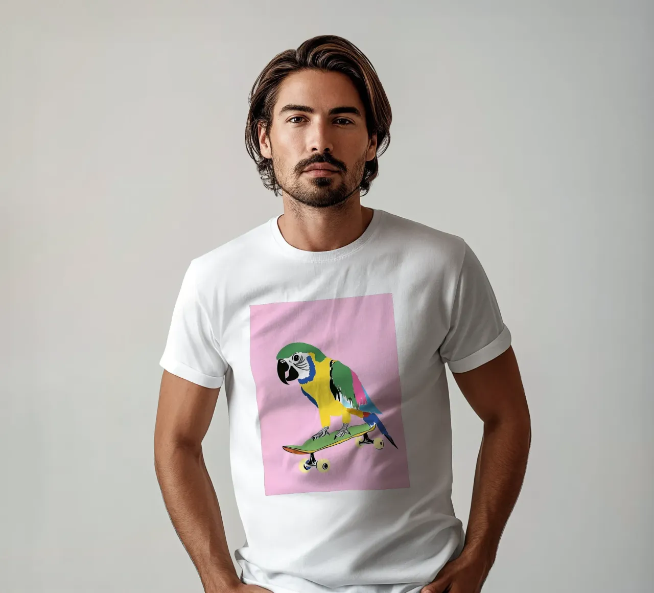 Parrot on skateboard t-shirt by Carinaprint