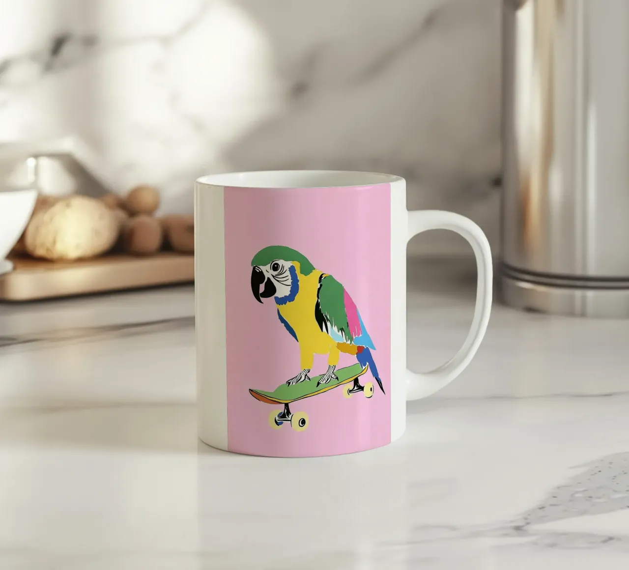 Pappagallo su skateboard tazza in ceramica da Carinaprint