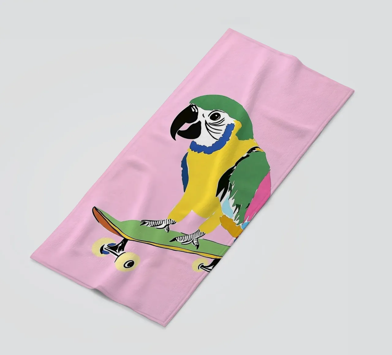 Pappagallo su skateboard telo mare da Carinaprint