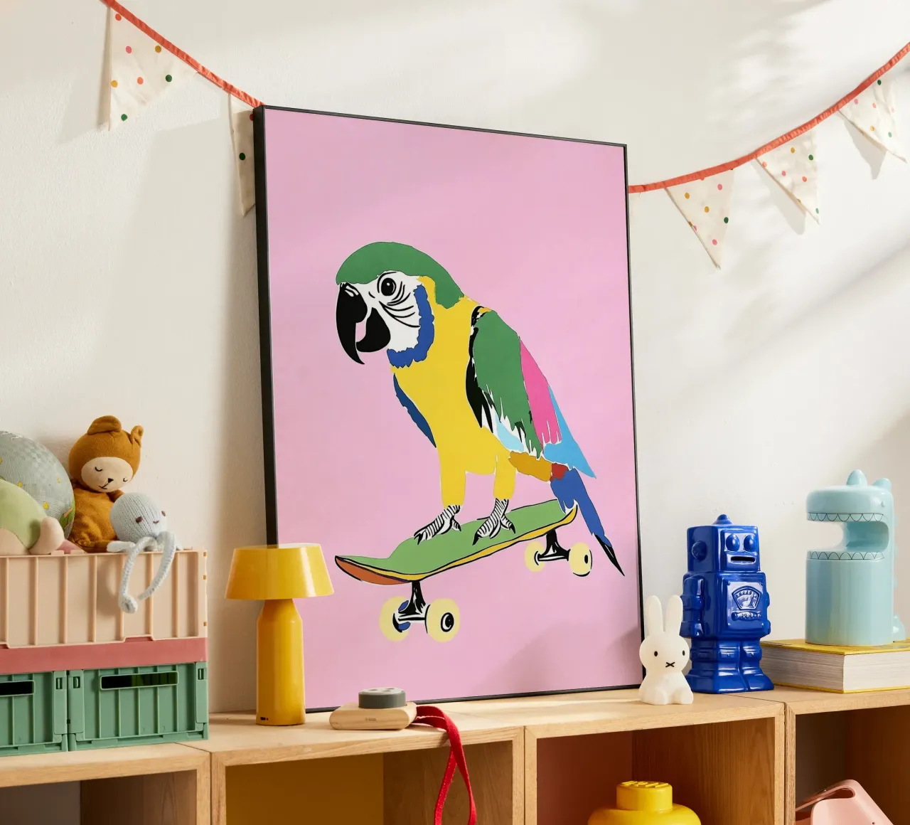 Parrot on skateboard forex plate by Carinaprint