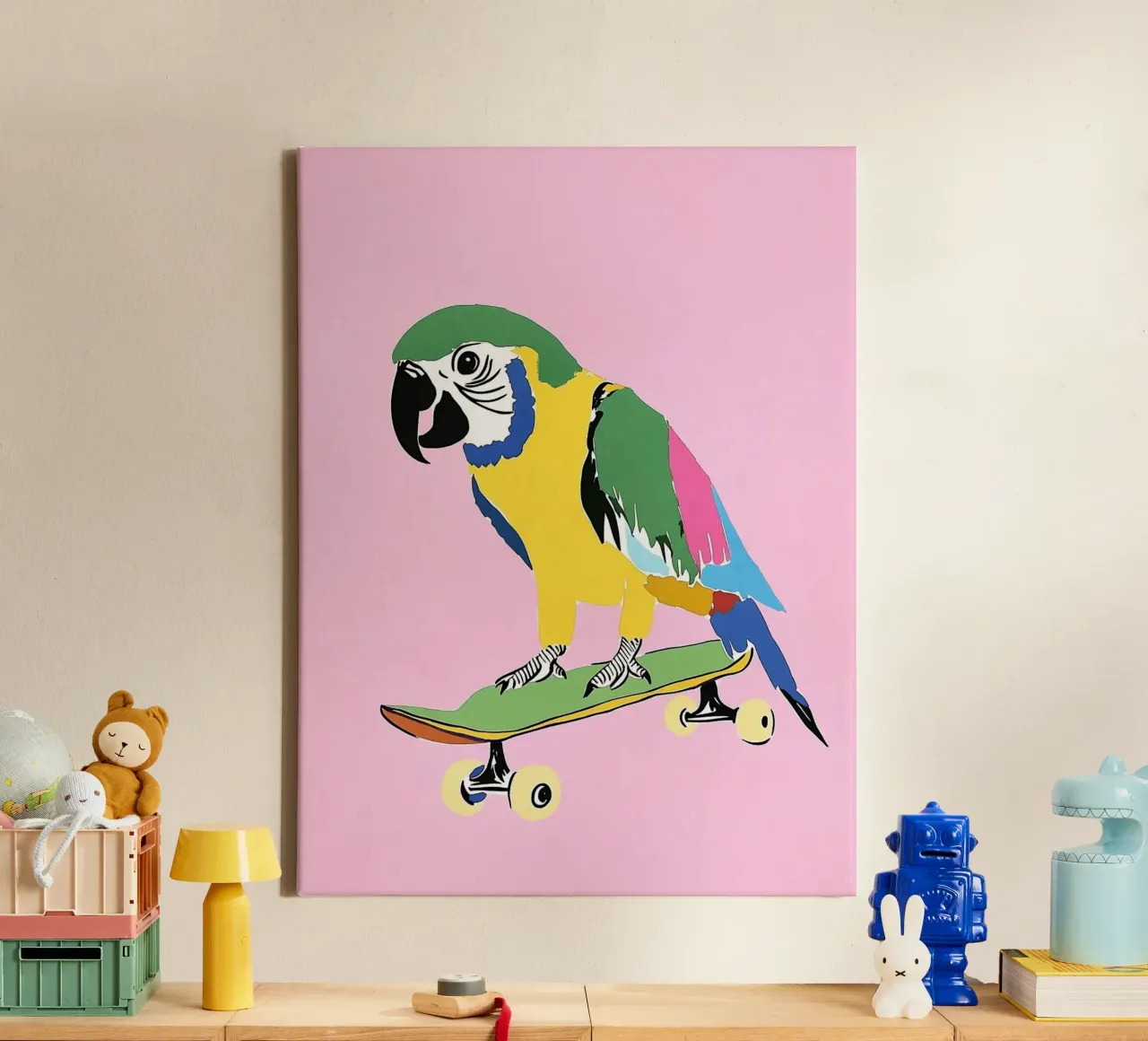 Pappagallo su skateboard tela con Cornice a cassetta da Carinaprint