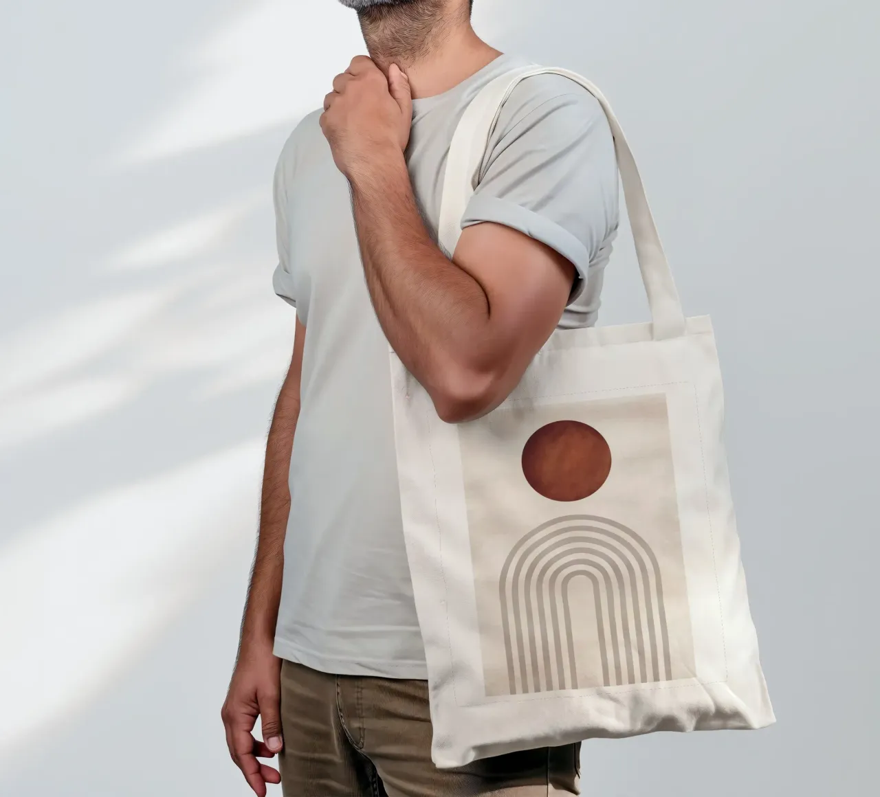 Abstracte zon en bogen | Modern boho-ontwerp jute draagtas van Whole©