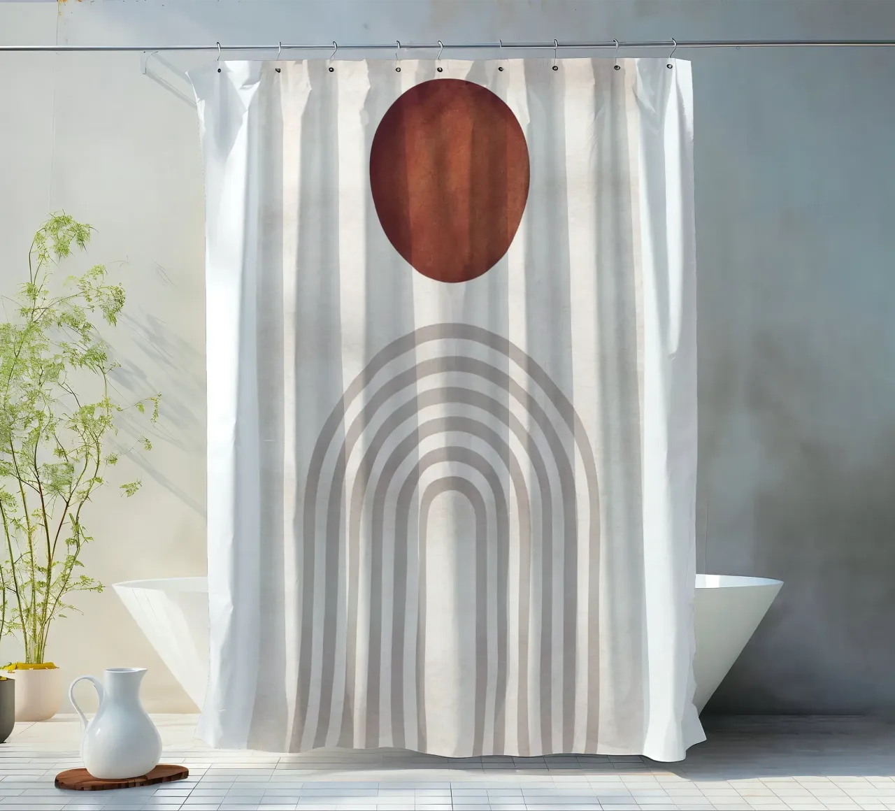 Abstracte zon en bogen | Modern boho-ontwerp douchegordijn van Whole©