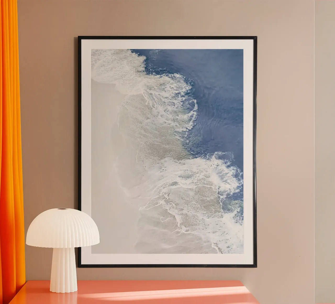 Waves on the beach - calming coastal art poster with wooden frame by Whole©