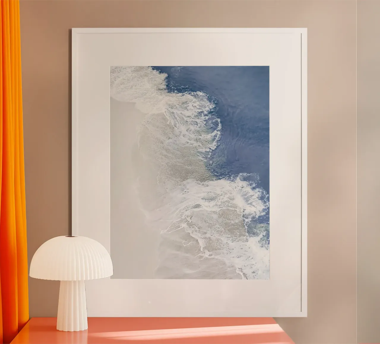 Waves on the beach - calming coastal art poster with wooden frame by Whole©